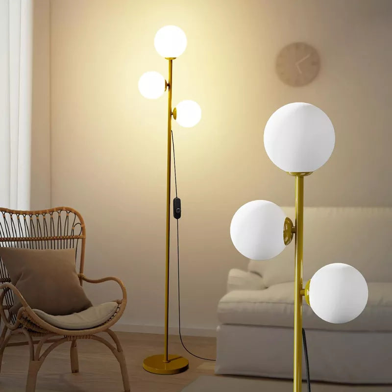 Mid Century Modern Floor Lamp for Living Room 3 Globe Lights