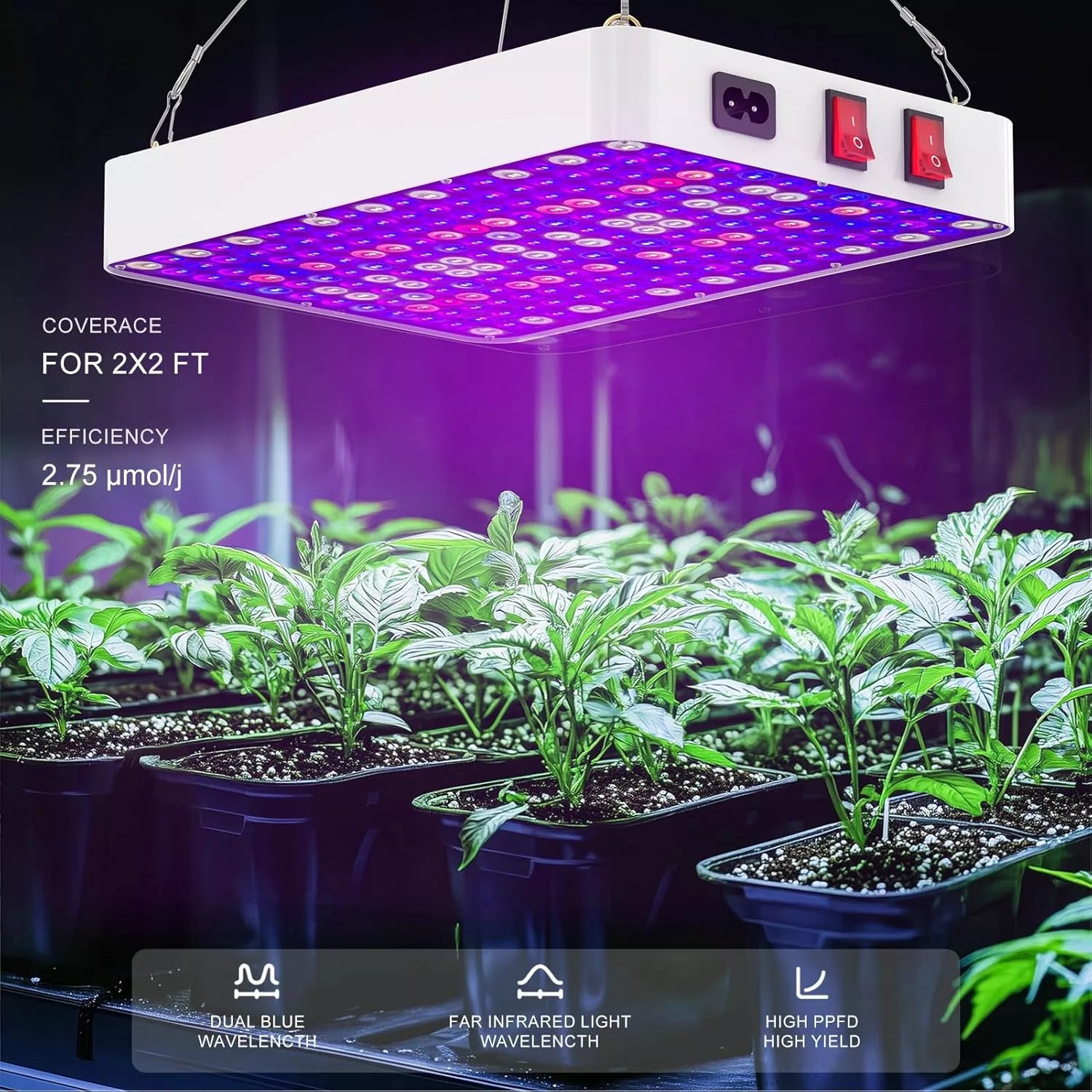 UV-IR Included Hanging Full Spectrum Grow Lights for Indoor Hydroponic Plants