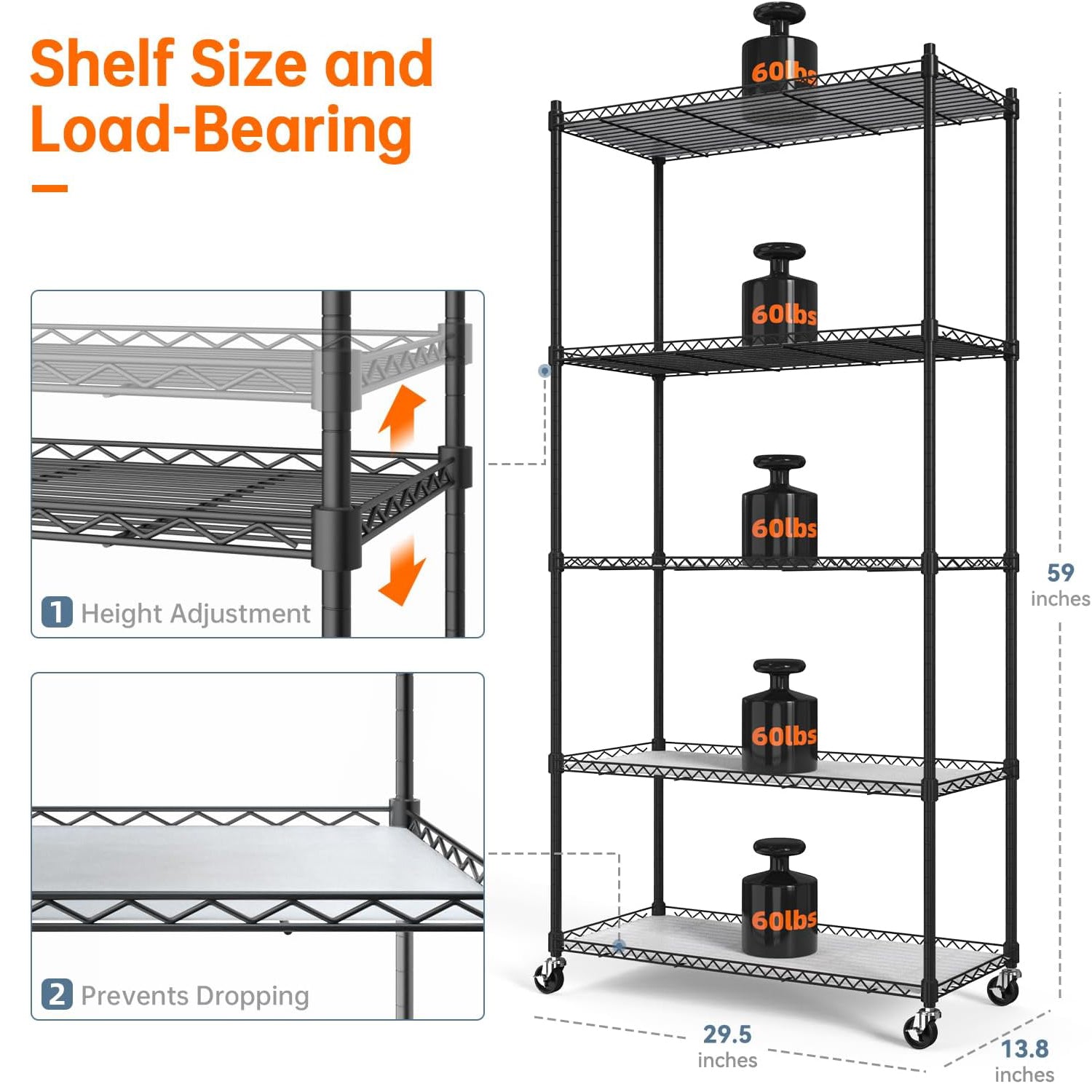 5-Tier Plant Stand with T8 24W Grow Light for Indoor Plants with Wheel