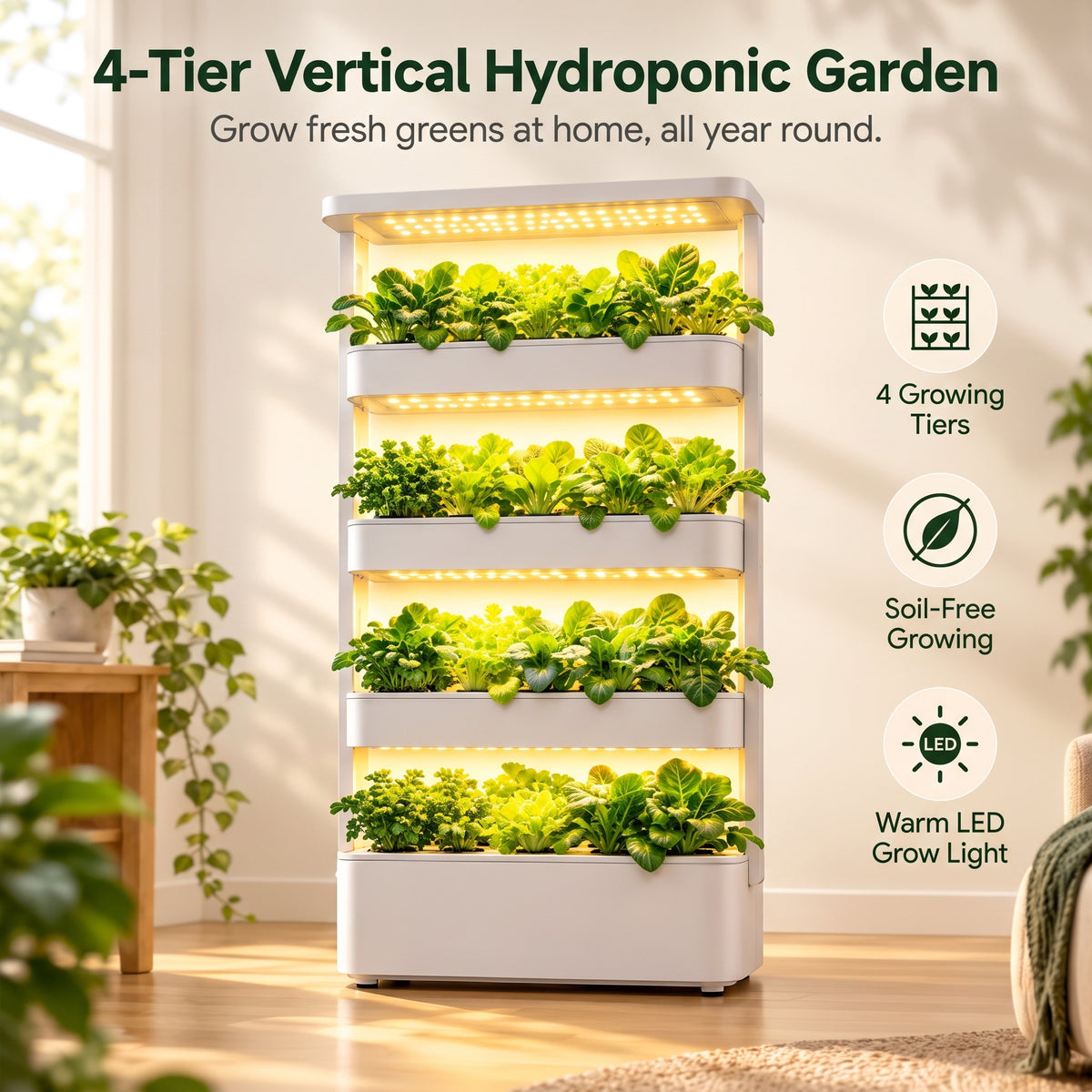 Hydroponic Vertical Vegetable Garden Growing Kit Sytem Tower 64 Holes - G13