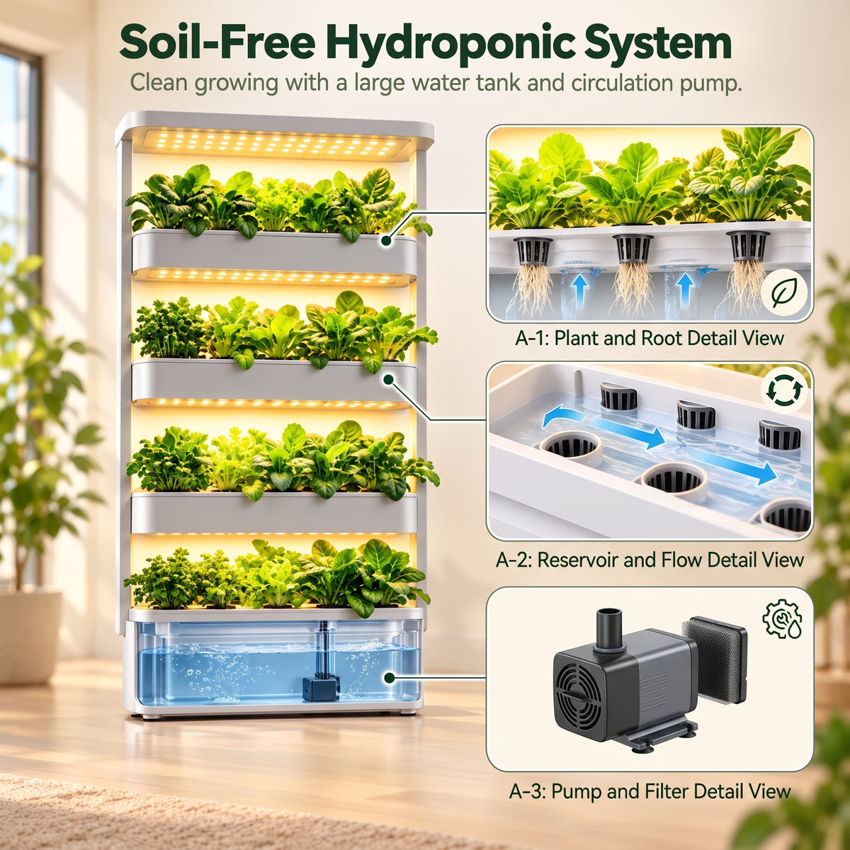 Hydroponic Vertical Vegetable Garden Growing Kit Sytem Tower 64 Holes - G13