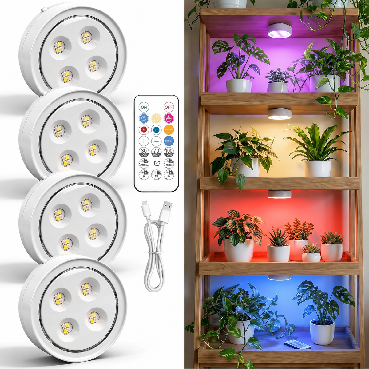 4 Pack Rechargeable Magnetic Grow Lights Full Spectrum Indoor Plants
