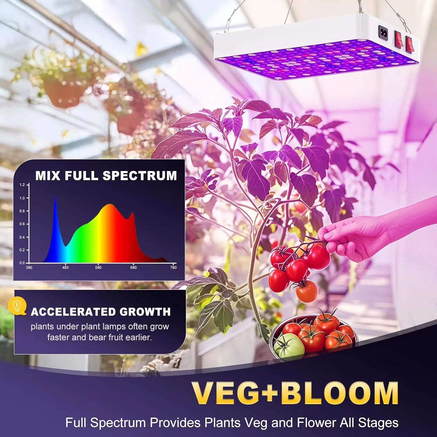 UV-IR Included Hanging Full Spectrum Grow Lights for Indoor Hydroponic Plants