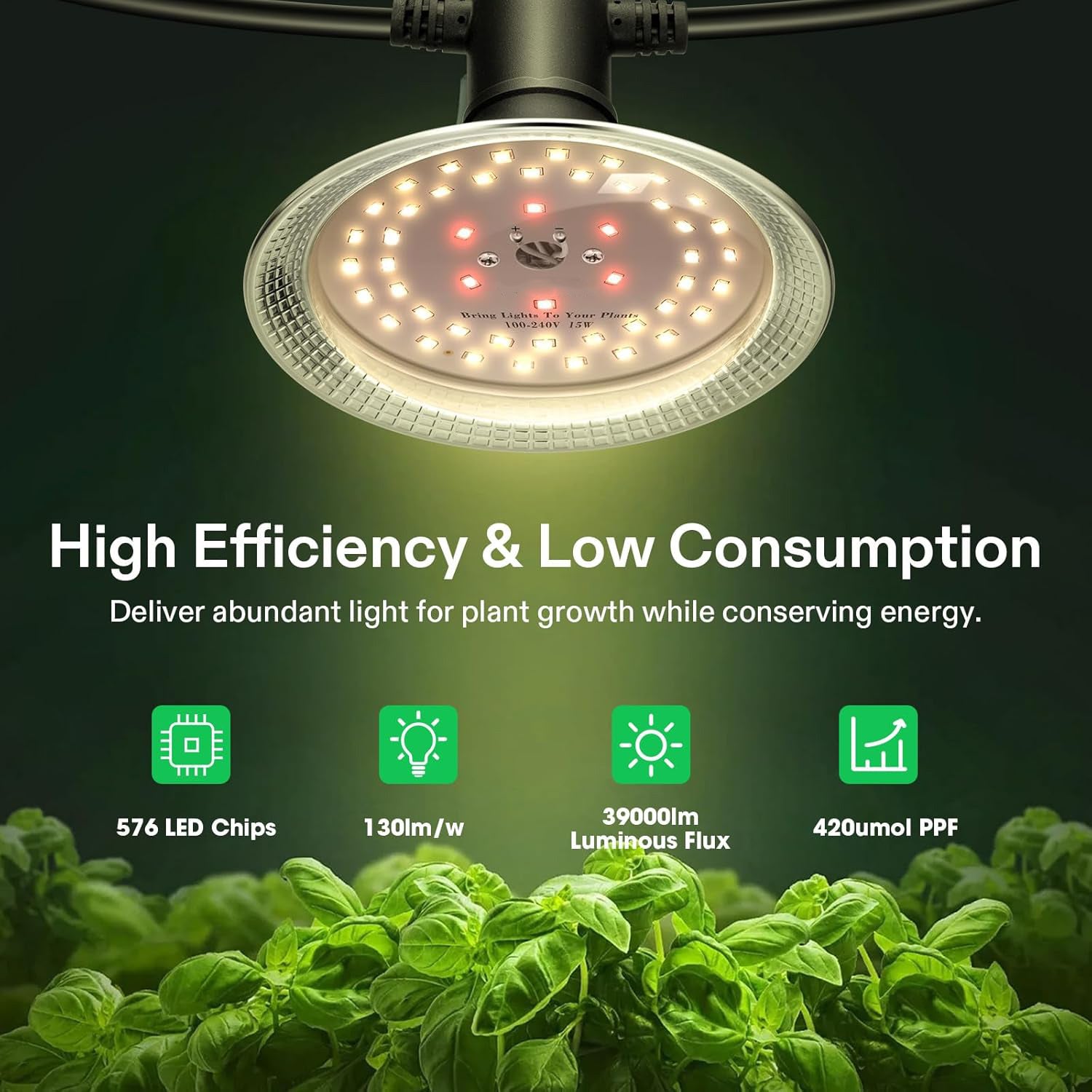 Full Spectrum Plant Growing Lights with 44Ft Adjustable Cord for Seedling