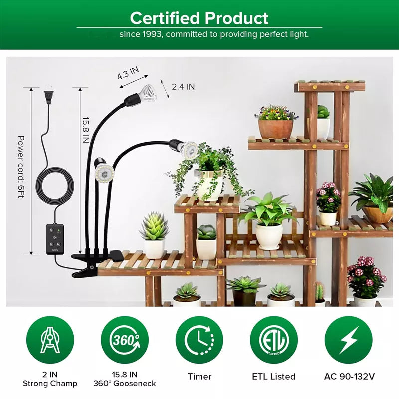 300W Full Spectrum Dual Gooseneck Clip Plant Grow Light