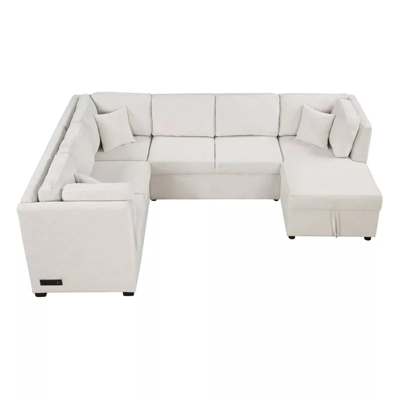 Oversized U Shaped Convertible Sleeper Sectional Sofa Couch With USB