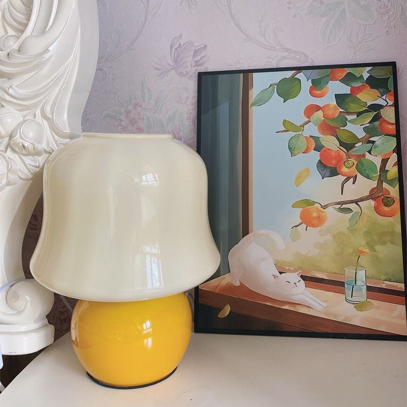 Dimmer Switch Mushroom Table Lamps Natural Ceramic Yellow Decor For Living Room Bedroom - ktvhomes