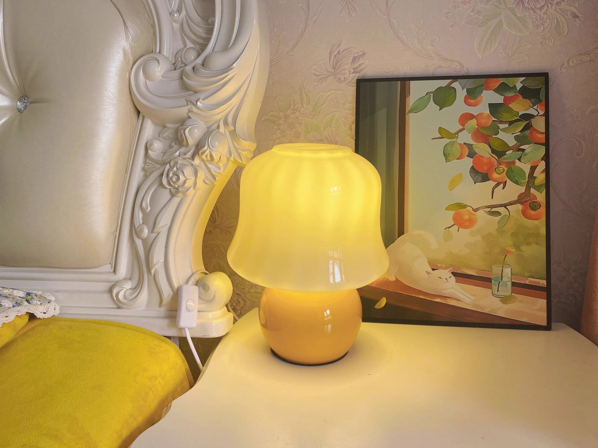 Dimmer Switch Mushroom Table Lamps Natural Ceramic Yellow Decor For Living Room Bedroom - ktvhomes