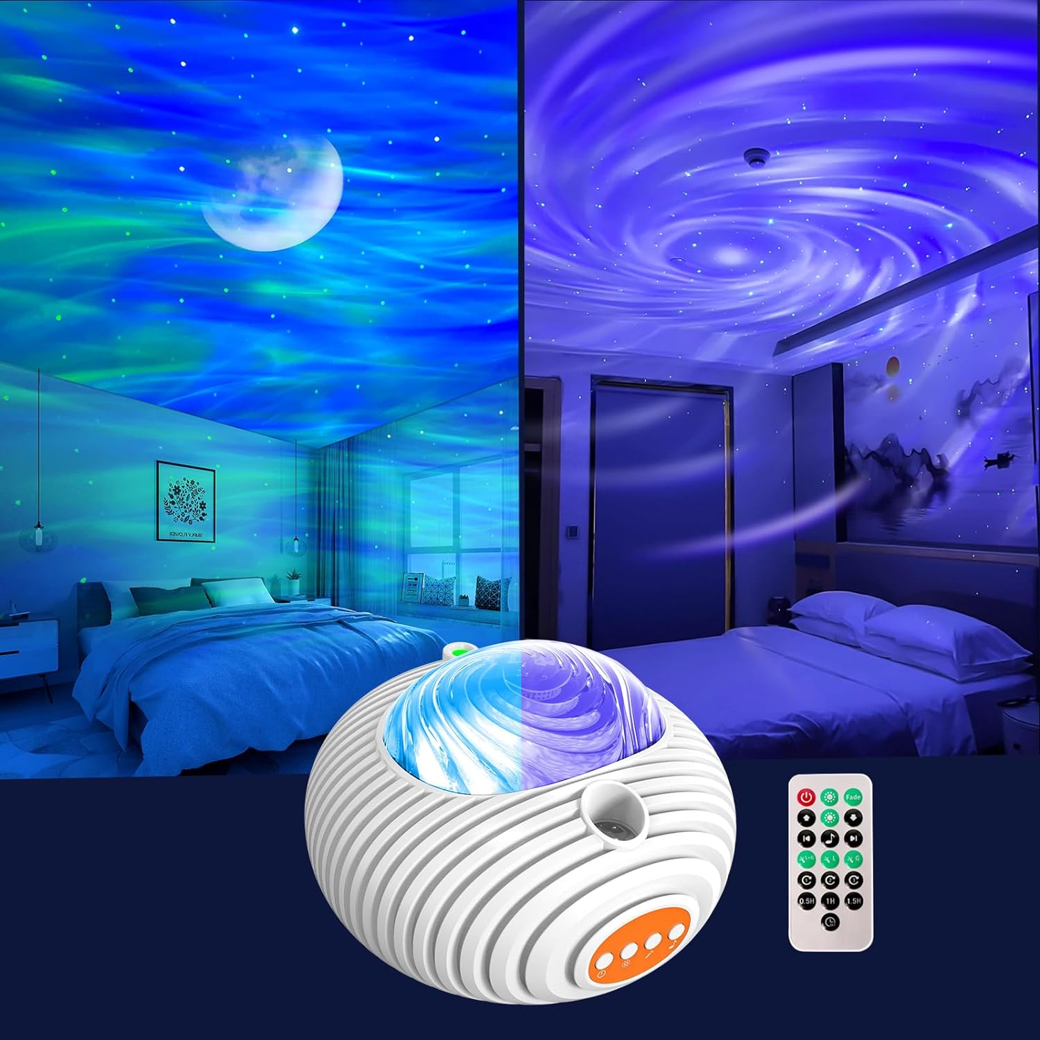 Dual Effect Night Light Aurora and Moon Star Galaxy Projector 14 Colors - ktvhomes