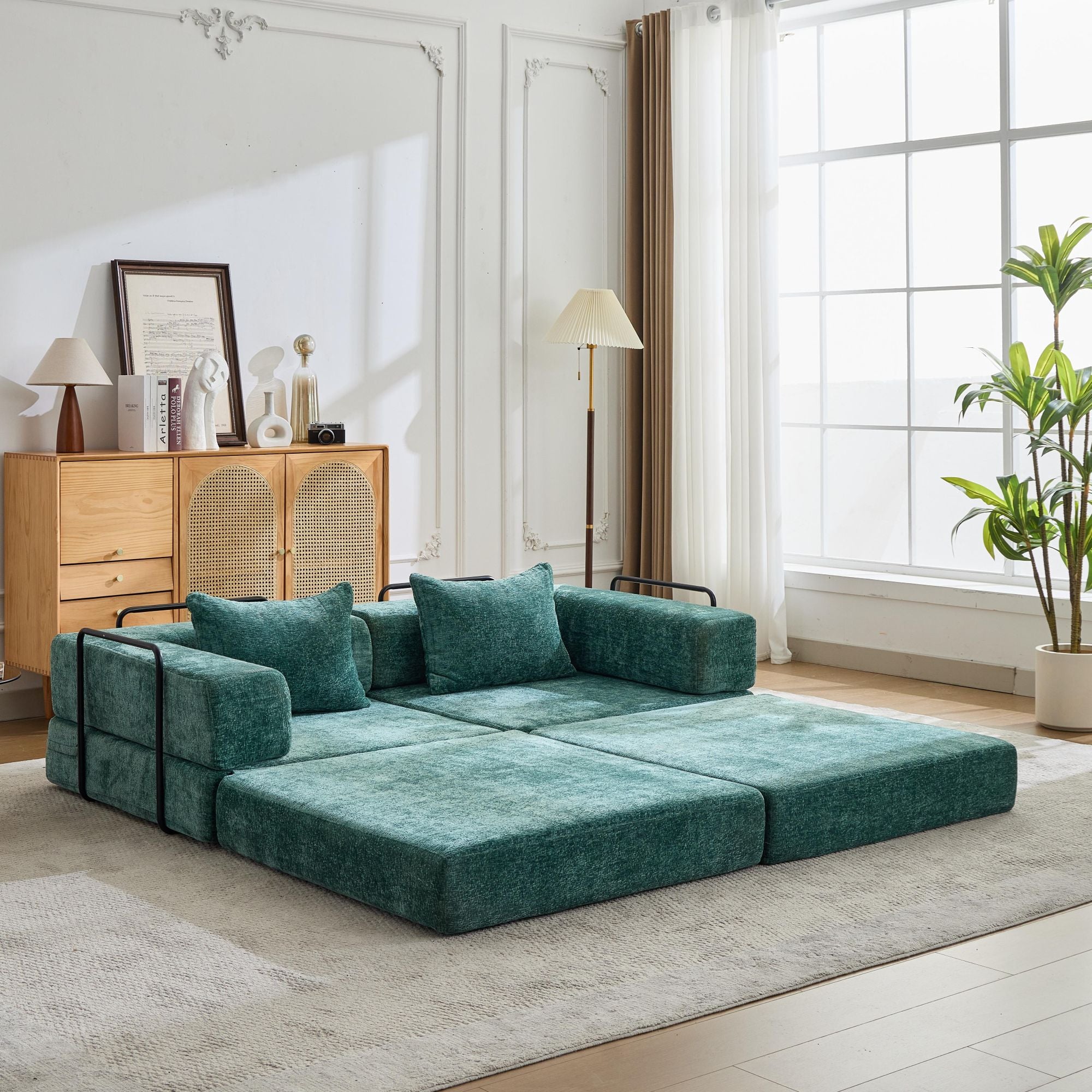 Compression Sofa Convertible Floor Sofa Bed with Fixed-Shape Frame