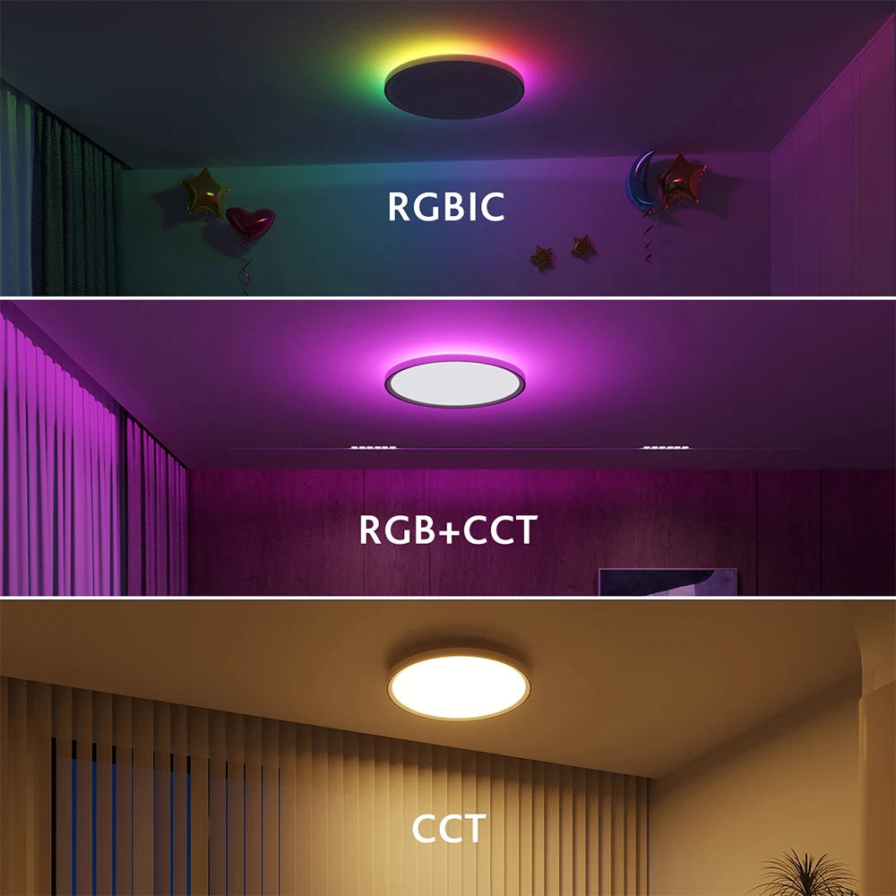 LED Ceiling Light 30W Round Flat Panel Light WiFi RGBIC/CCT/RGB 2700K-6500K