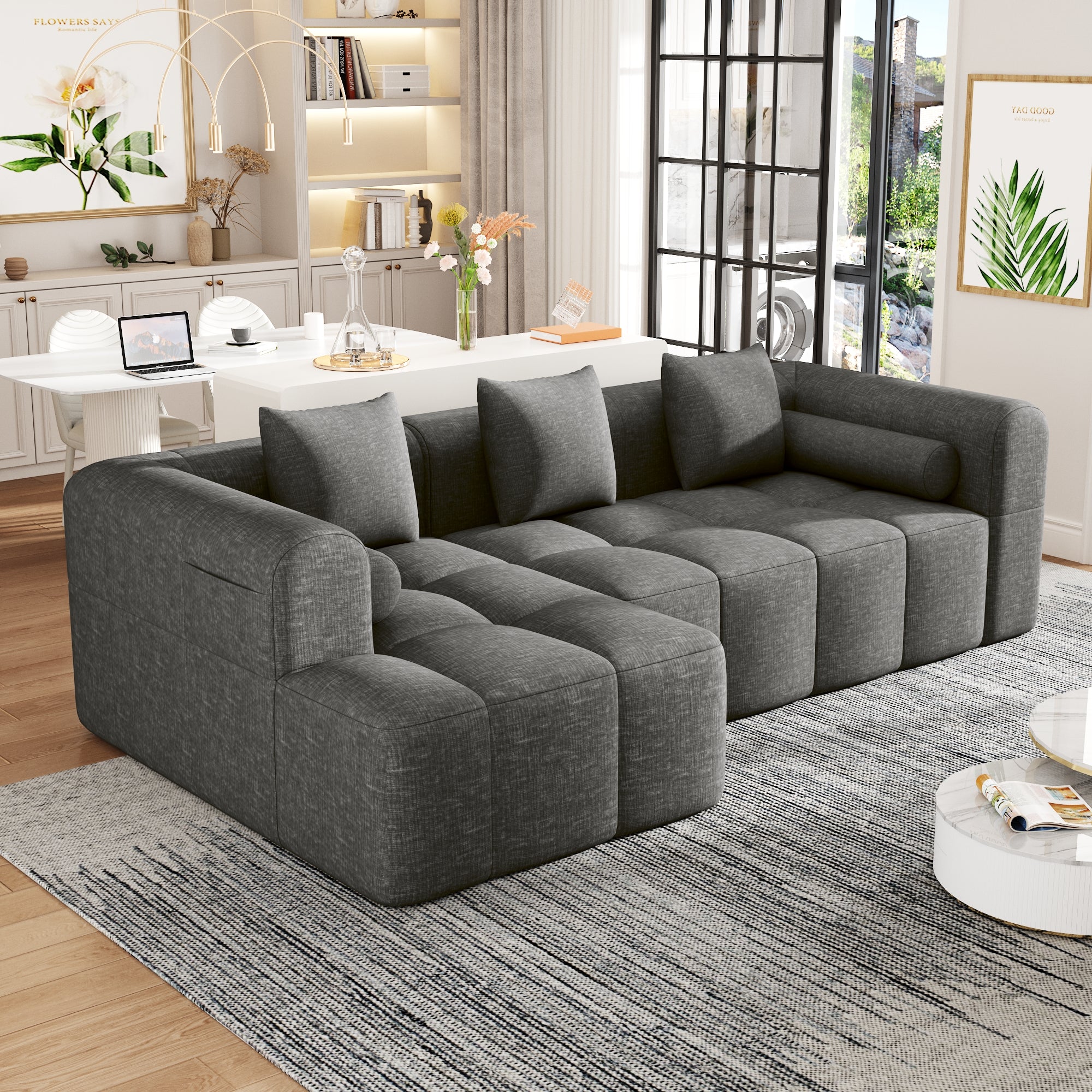 Compression Sofa Convertible Floor Sofa Bed with Fixed-Shape Frame