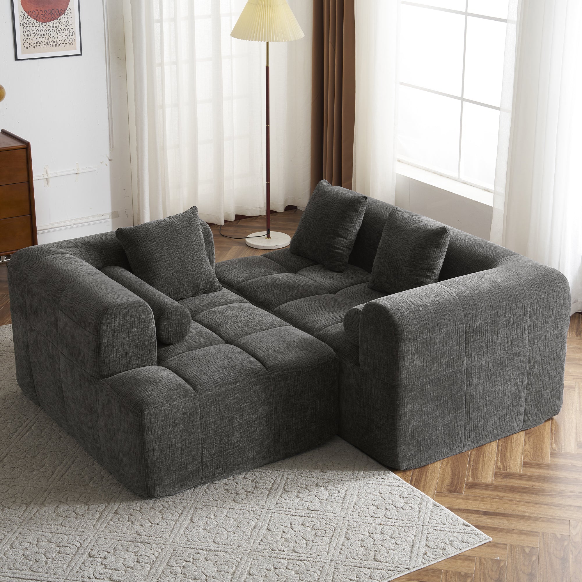 Compression Sofa Convertible Floor Sofa Bed with Fixed-Shape Frame