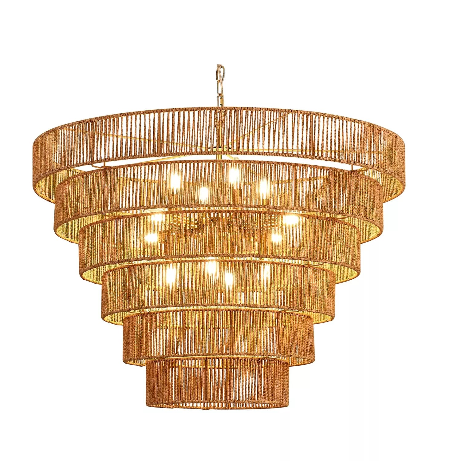 Hand-Woven Rattan Chandelier Vintage Farmhouse 12-Lights Boho