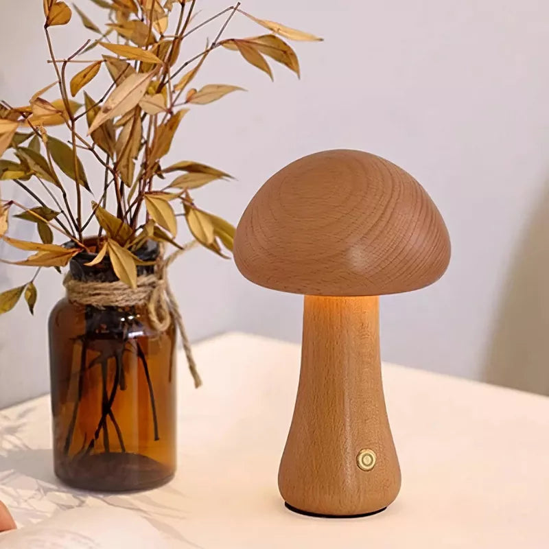 Wooden Mushroom Table Lamp