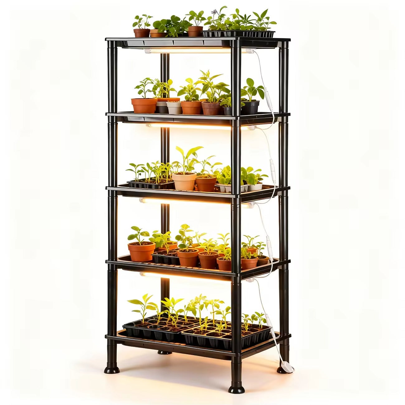 5-Tier Seed Starter Trays Plant Stand with LED Grow Light (Auto-Timer)