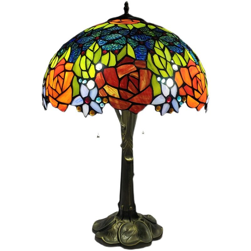 Tiffany Antique Table Lamps Colorful Glass Rose Pastoral Bar Cafe Bedroom For Sale - ktvhomes
